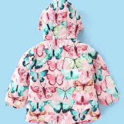 Babyhug Full Sleeves Hooded Padded Jacket Butterfly Printed - Pink image 2