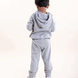 Kiddopanti Fleece Full Sleeves Solid Coordinating Hooded Sweatshirt With Track Pants - Grey Melange image 3