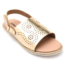 Pine Kids Sandals with Velcro Closure & Foil Detailing - Rose Gold image 2