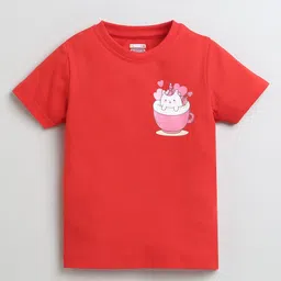 BUMZEE Cotton Knit Half Sleeves Tops with Animal Print Pack Of 2 - Yellow & Red image 2