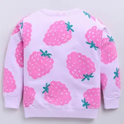 Nottie Planet Cotton Looper Knit Full Sleeves Strawberry Printed Light Winter Sweatshirt - Pink image 3
