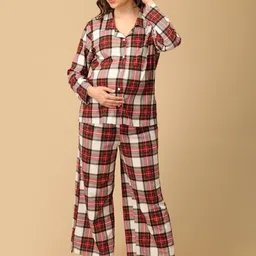 The Mom Store Women Checked Maternity and Nursing Shirt & Pyjamas Night suit-image-25