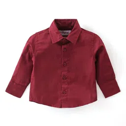 Babyhug Woven Full Sleeves Solid Party Shirt & Trouser Set with Bow & Suspenders - Maroon & Black image 3