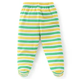 Babyhug Cotton Knit Footed Bootie Legging With Mask Print Pack of 3  - Green White & Yellow image 3