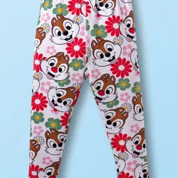 Babyhug Disney Cotton Lycra Knit Full Length Leggings with Chip'N Dale Graphics Pack of 3 - White Yellow & Purple image 3