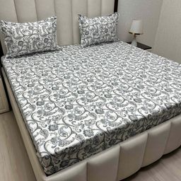 Pure Decor Royal Passion Grey Printed Cotton 350 TC Queen Bedsheet Set- 2.28 m x 2.54 m-picture-22