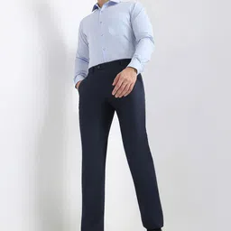 Raymond Men Self Design Striped Regular Fit Mid-Rise Formal Trousers image 3