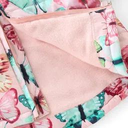 Babyhug Full Sleeves Hooded Padded Jacket Butterfly Printed - Pink image 4