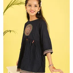 ISHTI Rayon Woven Three Fourth Sleeves Sequins Embroidered Top - Black image 5