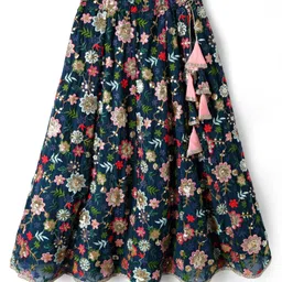 Pine Kids Woven Sleeveless Choli Lehenga Set with Dupatta & Floral Embroidery -Navy Blue image 5