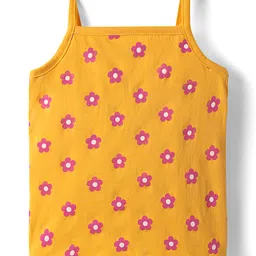 Babyhug 100% Cotton Single Jersey Knit Sleeveless Antibacterial Slips With Polka Dots & Floral Print Pack Of 3 - Yellow Light Green & Purple image 5