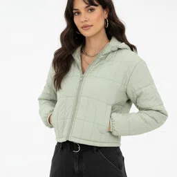 glitchez Hooded Crop Relaxed Fit Puffer Jacket image 1