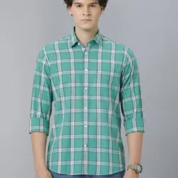 CAVALLO by Linen Club Green Regular Fit Checks Shirt-picture-14