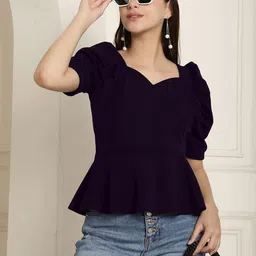 Metronaut Women Pack of 2 Puff Sleeve Peplum Top image 4