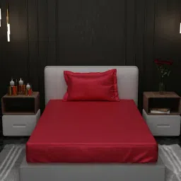 Stoa Paris Red 300 TC Polyester Single Fitted Sheet with 1 Pillow Cover-picture-40