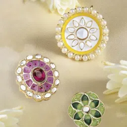 Zaveri Pearls Set of 3 Multicolor Meenakari Ethnic Kundan Finger Rings-ZPFK15398-picture-16