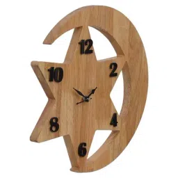 eCraftIndia Brown Wood Star & Moon Designer Wall Clock image 5