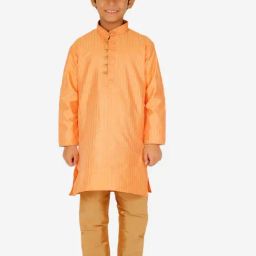 Pro-Ethic Style Developer Kids Orange & Beige Striped Full Sleeves Kurta with Pyjamas-picture-42
