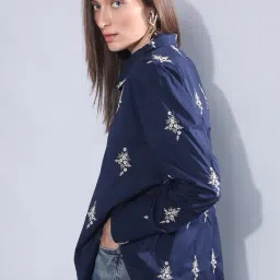 Vero Moda Navy Cotton Embroidered Shirt-picture-17