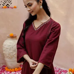 RangDeep Women Floral Yoke Design Regular Thread Work Kurta with Trousers image 2