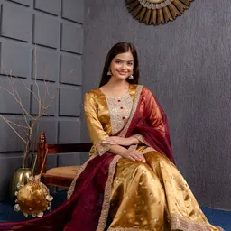 HERE&NOW Women Ethnic Motifs Embroidered Regular Sequinned Kurta with Sharara & With Dupatta image 3