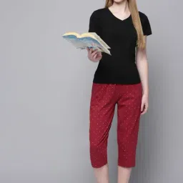 Kryptic Blue & Maroon Elasticated Waist Band Relaxed Fit Printed Cotton Capris - Pack of 2 image 4