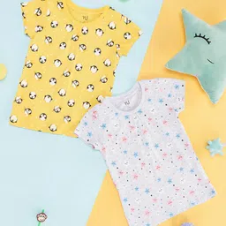 YU by Pantaloons Pack Of 2 Half Sleeves Stars & Penguin Printed Tees - Multi Colour-picture-23