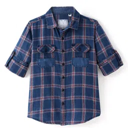 INFINITY Cotton Woven Full Sleeves Checked Shirt - Navy Blue-picture-24