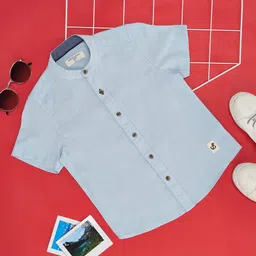 Pantaloons Junior Half Sleeves Solid Shirt - Crystal Blue-image-2