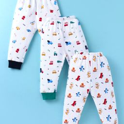 Simply Interlock Knit Full Length Lounge Pant with Vehicles Print Pack of 3 - White-picture-29