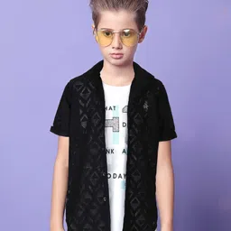 MASHUP Cotton Half Sleeves Self Design Shirt With Tee - Black-picture-28