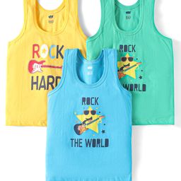 Simply Sinker Sleeveless Vests with Rock The World Print Pack of 3 -Yellow Blue & Green-picture-43