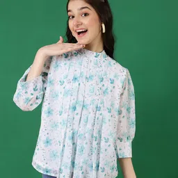 ISHTI Three Fourth Puffed Sleeves Floral Printed Top - Blue-picture-22