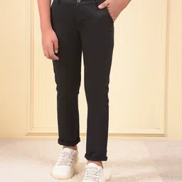 CRIMSOUNE CLUB Cotton Woven Solid Trousers - Black-image-65