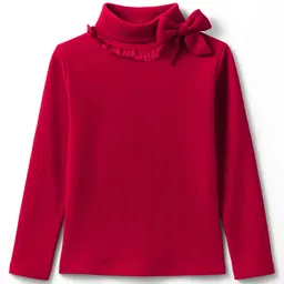 Babyhug Cotton Elastane Knit Full Sleeves Turtle Neck Winter T-Shirt with Bow Applique - Dark Red-picture-28
