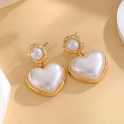 Estailo fashion Pearls Studded Heart Shaped Drop Earrings image 2