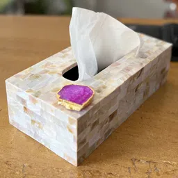 Homearte India Mother of Pearl Tissue Box Holder for Dining Table Napkin Holder Tissue Paper Case Dispenser Facial Tissue Holder for Home Office- Pink image 2