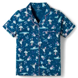 CUCUMBER Sinker Woven Full Sleeves Co-ords Night Suit With Princess Print - Navy Blue image 2