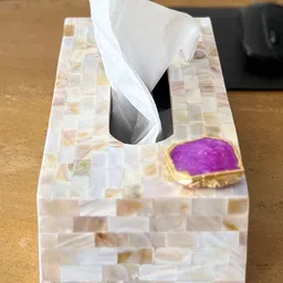 Homearte India Mother of Pearl Tissue Box Holder for Dining Table Napkin Holder Tissue Paper Case Dispenser Facial Tissue Holder for Home Office- Pink image 3