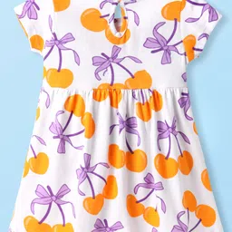 Babyhug Single Jersey Knit Half Sleeves Frocks With Fruit Print & Bow Applique Pack of 2 - Orange & White image 3
