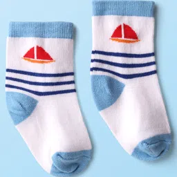 Cute Walk by Babyhug Knit Ankle Length Anti Bacterial Socks with Nautical Theme Design & Stripes Pack of 3 - Multicolor image 3