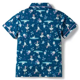 CUCUMBER Sinker Woven Full Sleeves Co-ords Night Suit With Princess Print - Navy Blue image 3