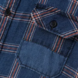 INFINITY Cotton Woven Full Sleeves Checked Shirt - Navy Blue image 5