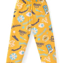 Babyhug Cotton Knit Full Sleeves Night Suit with Text & Varsity Print - Mustard image 4