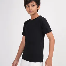 Zion Cotton Half Sleeves Solid Tee - Black image 5