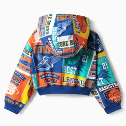 OLLINGTON ST. Cotton Basketball Printed Co-Ord Set of Full Sleeves Hoodie Sweatshirt & Joggers - Multicolor image 4