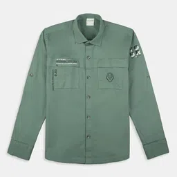 CAVIO Cotton Woven Full Sleeves Typography Printed Shirt - Green image 5