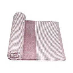 TUNI MANI Maroon & White Striped Single Bedsheet with 1 Pillow Covers image 5