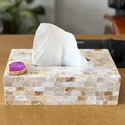 Homearte India Mother of Pearl Tissue Box Holder for Dining Table Napkin Holder Tissue Paper Case Dispenser Facial Tissue Holder for Home Office- Pink image 5