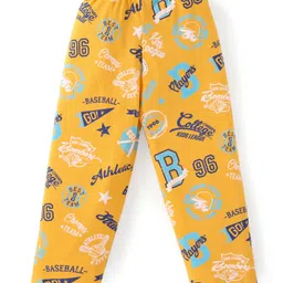 Babyhug Cotton Knit Full Sleeves Night Suit with Text & Varsity Print - Mustard image 5